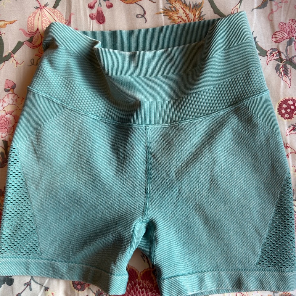 Women's joyLab Athletic Shorts in Teal & Brazilian padded workout top on Rust - Picture 7 of 7